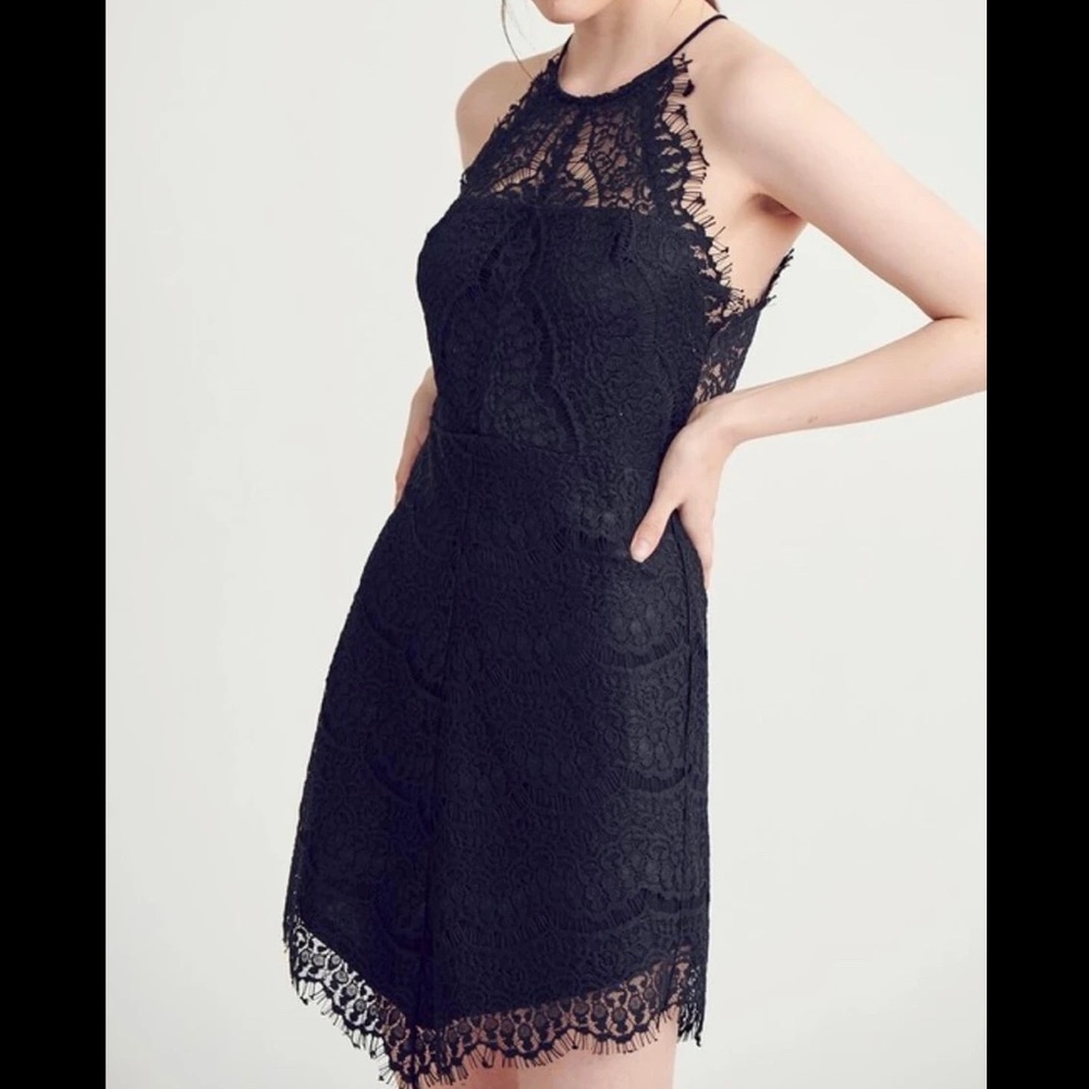 Black Crotchet Lace Mini Halter Dress
